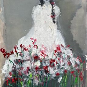 Pintura, Sans titre à la robe blanche et fleurs rouges, Katia Krief