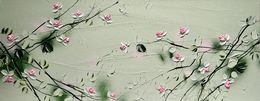 Painting, Sweet Vibes I - textured light green rose landscape format painting, Anastassia Skopp
