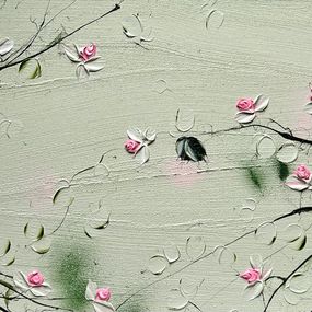 Gemälde, Sweet Vibes I - textured light green rose landscape format painting, Anastassia Skopp
