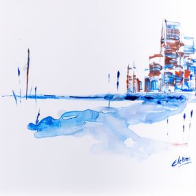 Peinture, Marina 2 - Paysage semi abstrait, série des Marinas, Catherine Le Bras-Hippert