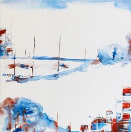 Peinture, Marina 5 - Paysage semi abstrait, série des Marinas, Catherine Le Bras-Hippert