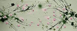 Gemälde, Sweet Vibes II - textured light green rose landscape format painting, Anastassia Skopp
