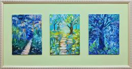 Peinture, The triptych is spring. Landscape in oil, Lilya Volskaya