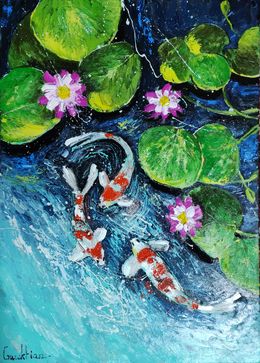 Painting, Water Lilies And Koi, Lilith Gurekhyan
