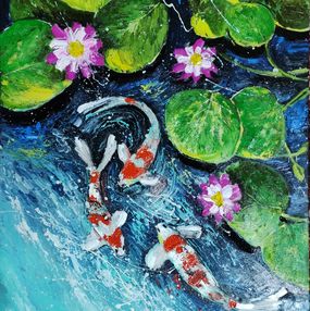 Gemälde, Water Lilies And Koi, Lilith Gurekhyan