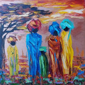 Pintura, African Village Painting Africa Landscape Original Art Africa Oil Painting, Olga Nikitina