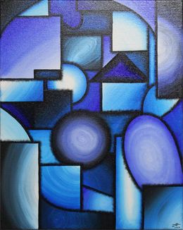 Peinture, Formes abstractives bleues, Jonathan Pradillon