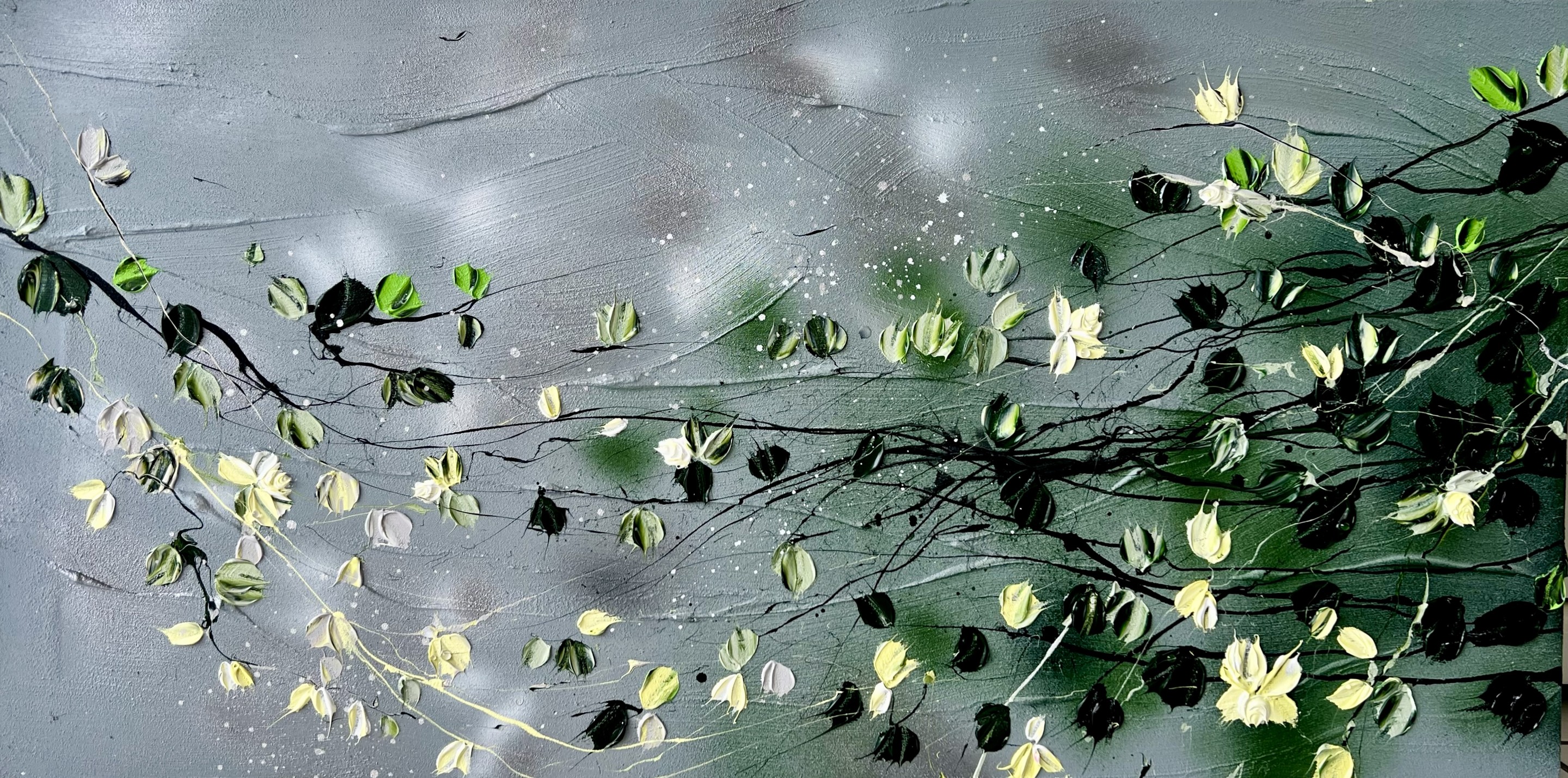 Anastassia Skopp, Yellow Roses after Rain - landscape format, textured floral painting Anastassia Skopp, Yellow Roses after Rain - landscape format, textured floral painting