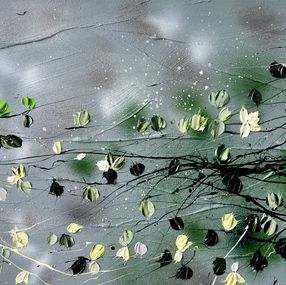 Painting, Yellow Roses after Rain - landscape format, textured floral painting, Anastassia Skopp