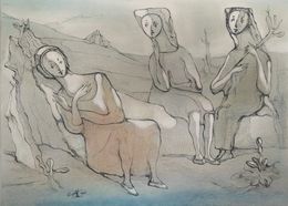 Dibujo, Tres personajes en la naturaleza, Gabriel Rigo