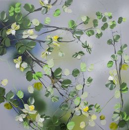 Peinture, Slice of SummerII floral impasto modern painting on canvas, Anastassia Skopp
