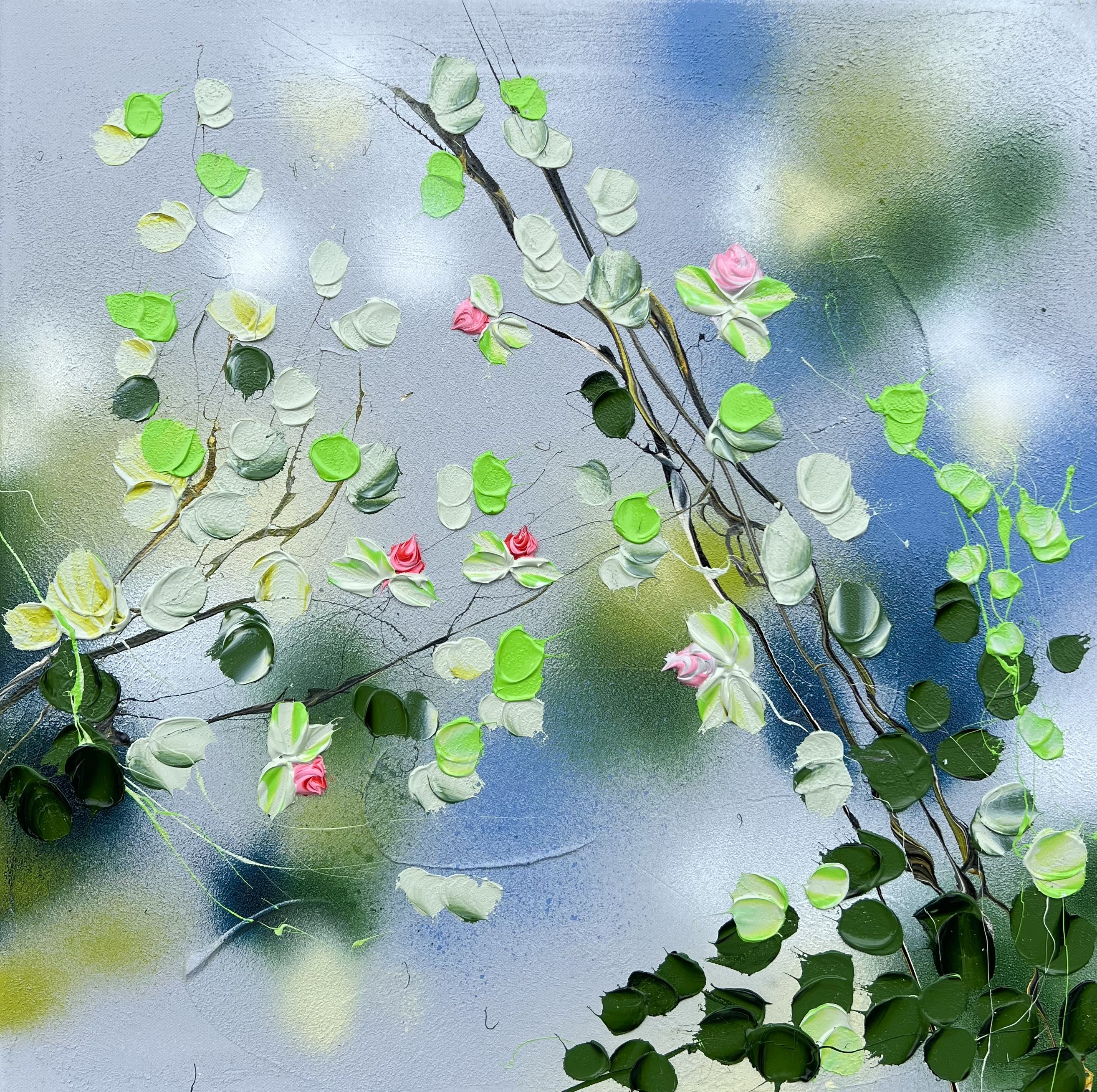 Anastassia Skopp, Grey Morning floral impasto modern painting on canvas Anastassia Skopp, Grey Morning floral impasto modern painting on canvas