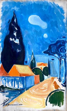 Peinture, The landscape with houses and trees near my studio, Igor Volkov-Tkachinskiy