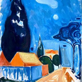 Gemälde, The landscape with houses and trees near my studio, Igor Volkov-Tkachinskiy