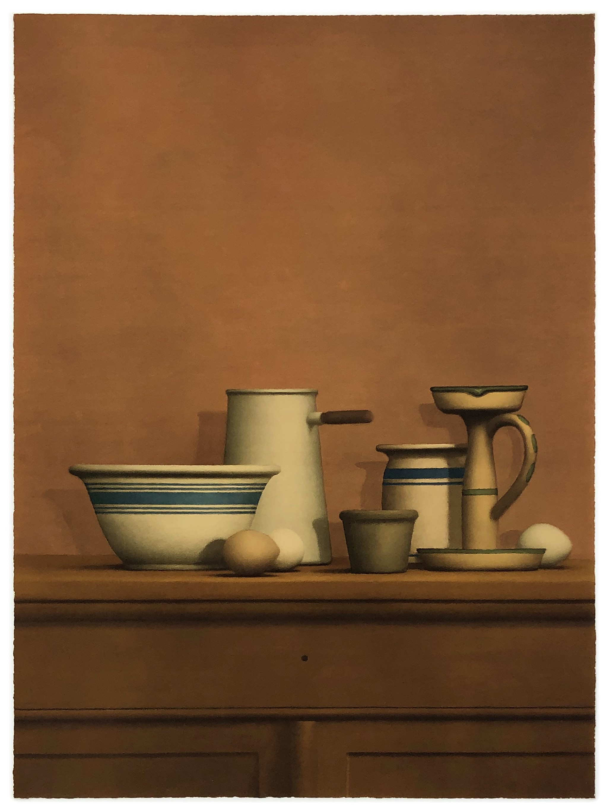 William Bailey, Still Life with Eggs, Candlesticks and Bowls William Bailey, Still Life with Eggs, Candlesticks and Bowls
