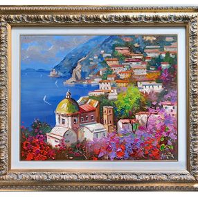 Pintura, Blooming on the coast - Italy Positano painting & frame, Andrea Borella