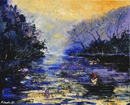 Painting, Fishing in a pond, Pol Ledent