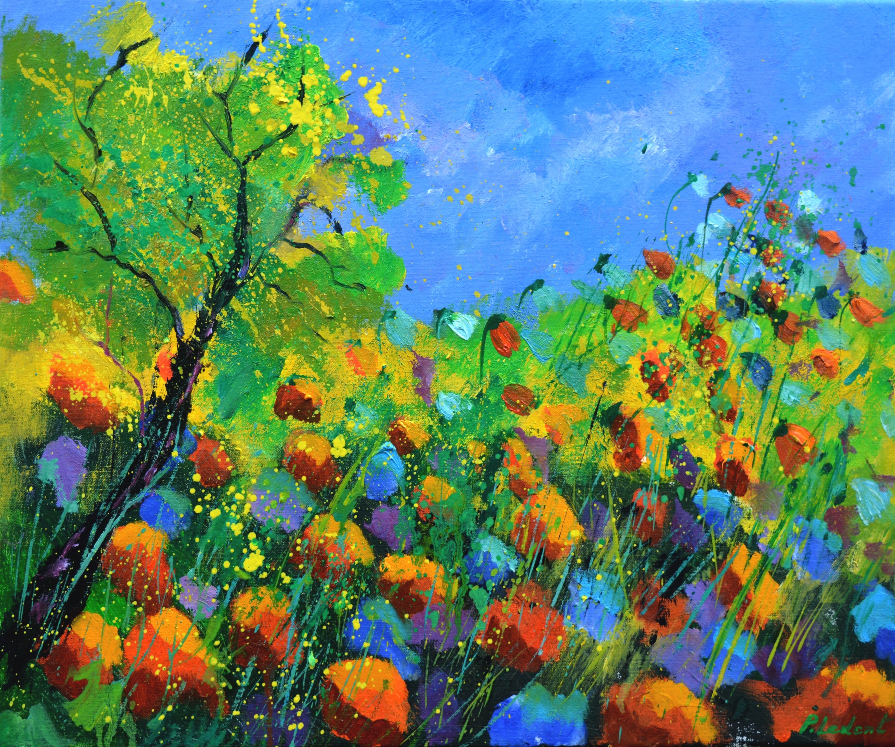 Pol Ledent, Blue and red poppies Pol Ledent, Blue and red poppies