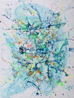 Gemälde, Turquoise symphony - blue turquoise dripping expressionism abstraction, Nataliia Krykun
