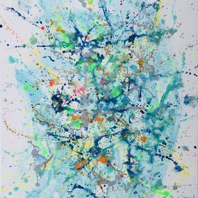 Peinture, Turquoise symphony - blue turquoise dripping expressionism abstraction, Nataliia Krykun