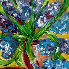 Gemälde, Vibrant blooms of purple irises, Natalya Mougenot