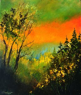 Painting, Sunset in the wood, Pol Ledent