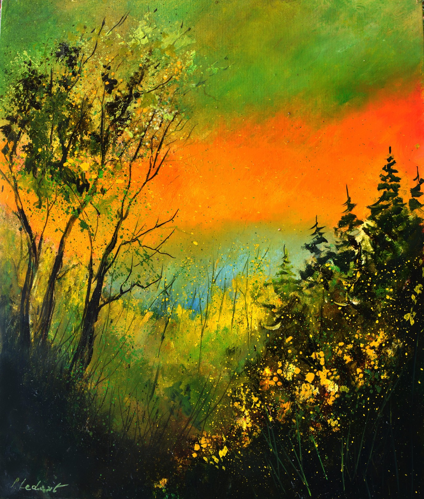 Pol Ledent, Sunset in the wood Pol Ledent, Sunset in the wood