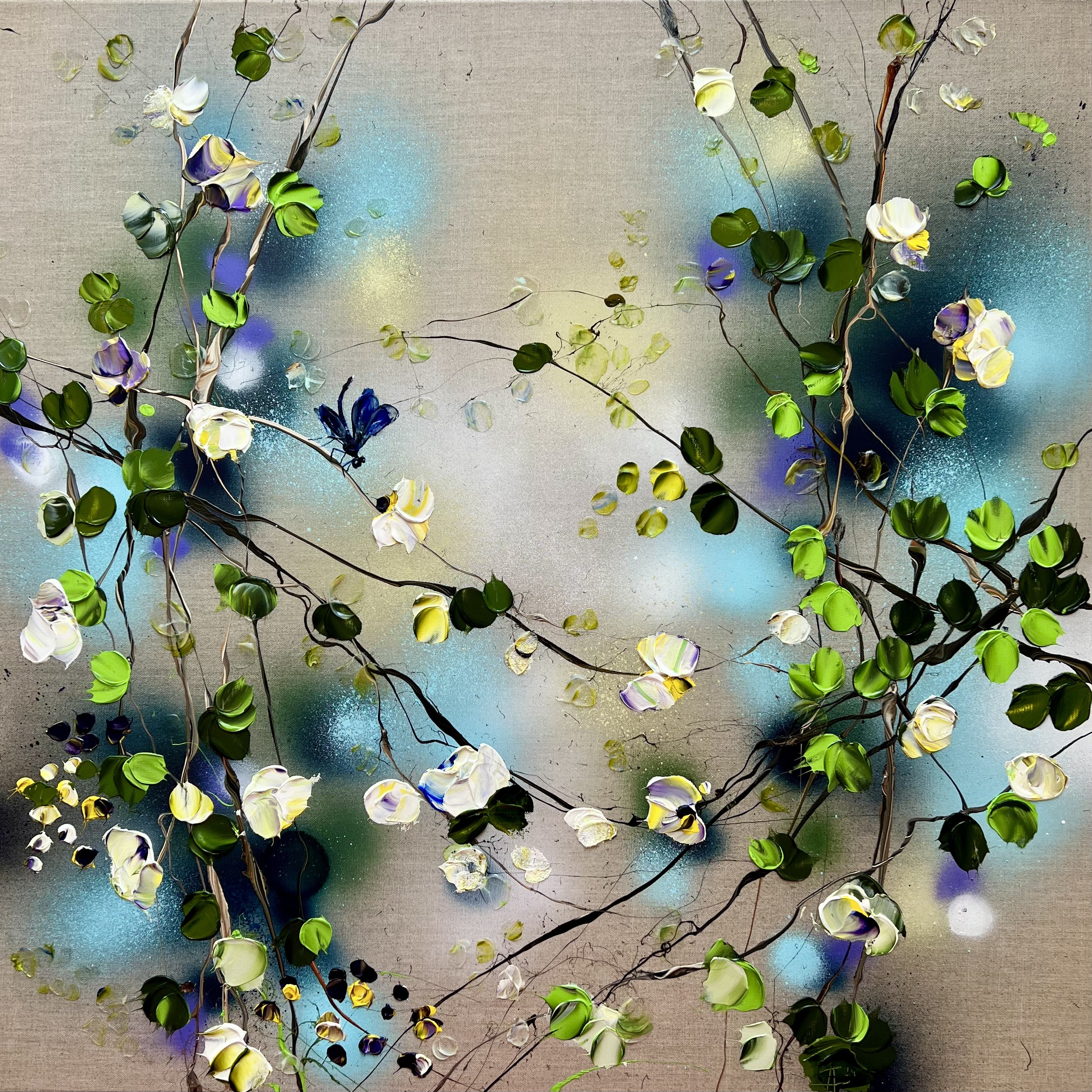 Anastassia Skopp, White Flowers - colorful floral painting on linen Anastassia Skopp, White Flowers - colorful floral painting on linen