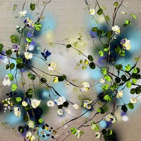 Painting, White Flowers - colorful floral painting on linen, Anastassia Skopp