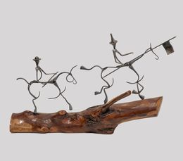 Sculpture, Don Quichotte - Sculpture équestre ferronnerie sur bois, Pierre Conte