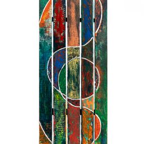 Pintura, N°1 - Composition graphique, art brut coloré sur palette bois, Alain Ciavaldini