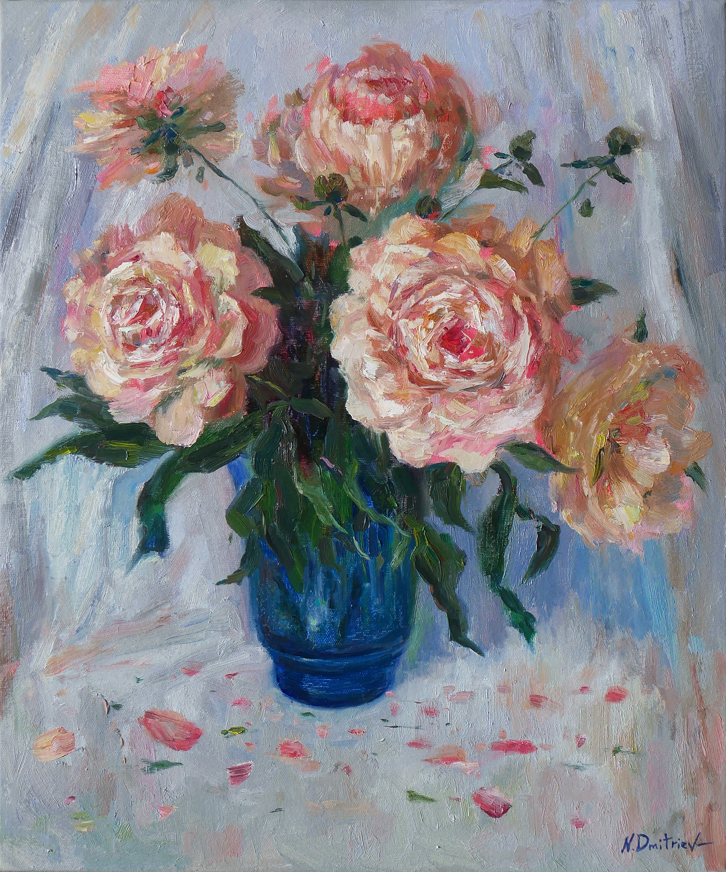 Nikolay Dmitriev, Peonies in The Blue Vase Nikolay Dmitriev, Peonies in The Blue Vase
