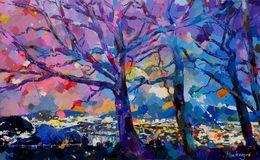 Gemälde, Old oaks in the evening light, Miriam Montenegro