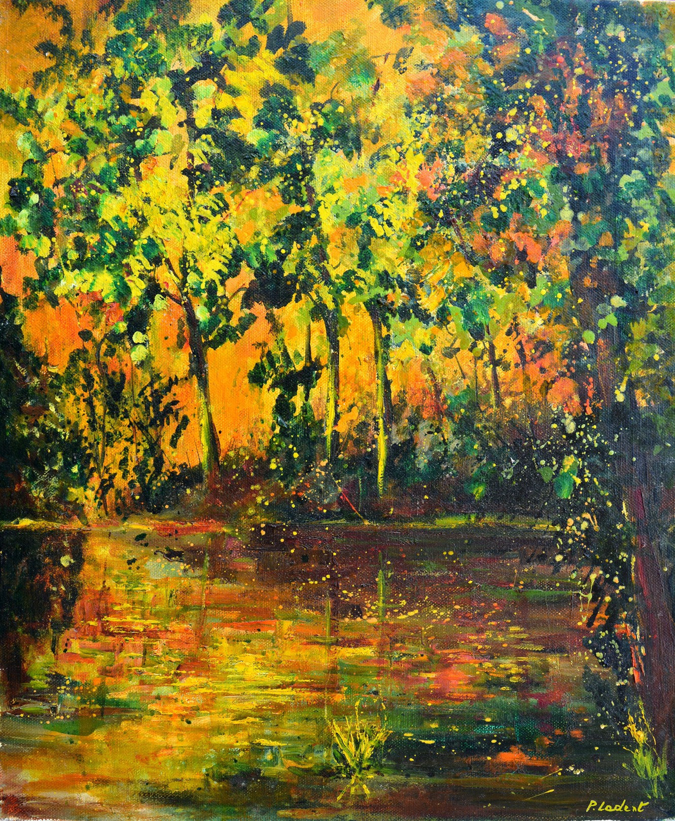 Pol Ledent, Sunset on a pond Pol Ledent, Sunset on a pond