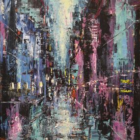 Painting, City in Pink Green and Blue, David Tycho