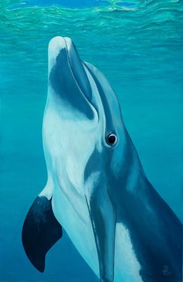 Painting, Dolfin and surface - Dauphin, Patrick Chevailler