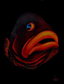 Gemälde, Scarlet Grouper - poisson de la mer des Caraïbes, Patrick Chevailler