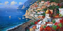 Peinture, Flowering on the coast large version - Positano, Vincenzo Somma
