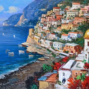 Peinture, Flowering on the coast large version - Positano, Vincenzo Somma