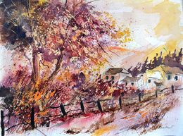 Peinture, Autumn landscape - watercolor, Pol Ledent
