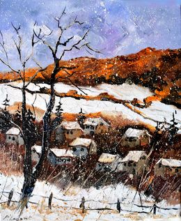 Gemälde, My village in winter, Pol Ledent