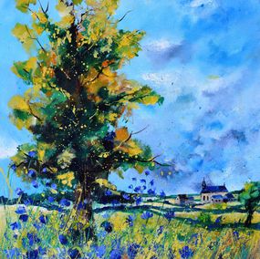 Painting, Oak and blue cornflowers, Pol Ledent