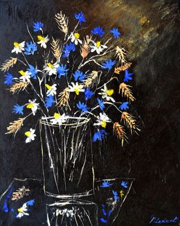 Pintura, Still life cornflowers, Pol Ledent