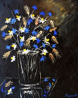 Painting, Still life cornflowers, Pol Ledent