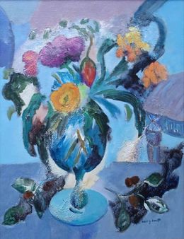 Peinture, Bouquet dans le verre de cristal, Robert G. Schmidt