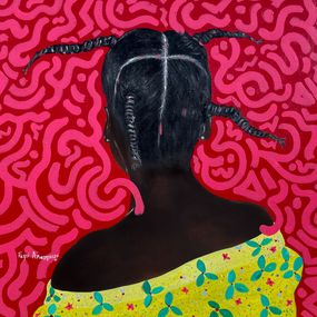 Painting, Identity 1 - 21st Century, Contemporary, Portrait, Mixed Media, African Woman Hair, Oluwafemi Akanmu