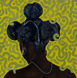 Pintura, Identity 2 - 21st Century, Contemporary, Portrait, Mixed Media, African Woman Hair, Oluwafemi Akanmu
