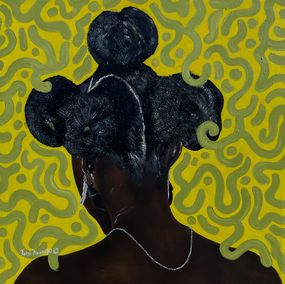 Gemälde, Identity 2 - 21st Century, Contemporary, Portrait, Mixed Media, African Woman Hair, Oluwafemi Akanmu