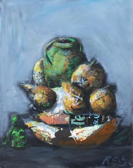 Painting, Nature morte - Composition pichet et pommes, Forg