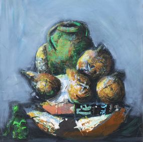 Peinture, Nature morte - Composition pichet et pommes, Forg